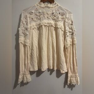 Anthropologie Jemma Lace Blouse size small beige‎